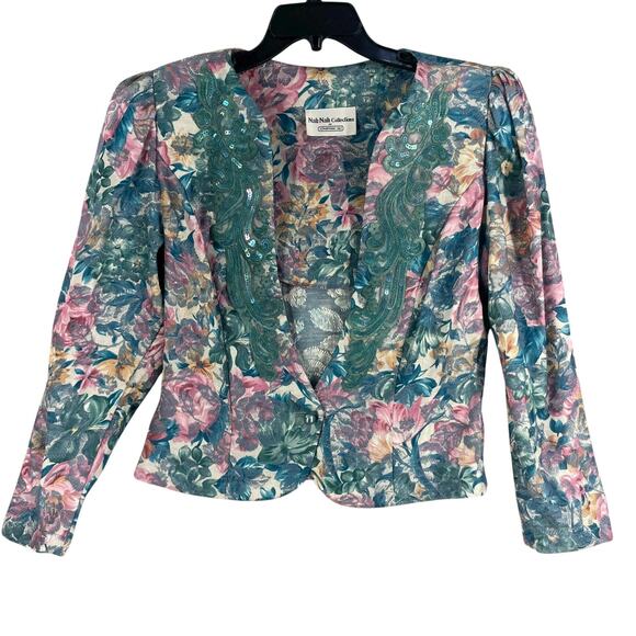 Vintage Nah Nah Collections Blazer Womens 8 Floral Sequins Brocade 80s 90s USA - Picture 1 of 14